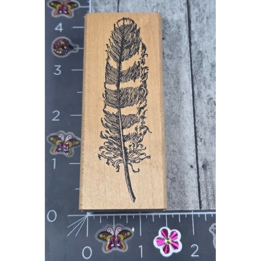 Rubber Monger Striped Feather Bird 1997 Rubber Stamp Wood #F90
